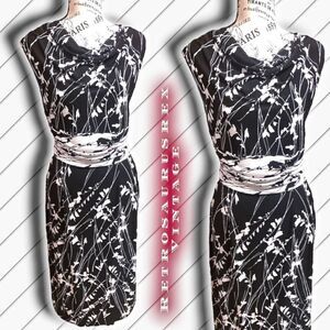 Adrianna Papell Black & White Abstract Floral Sleeveless Stretch Dress, Size 8